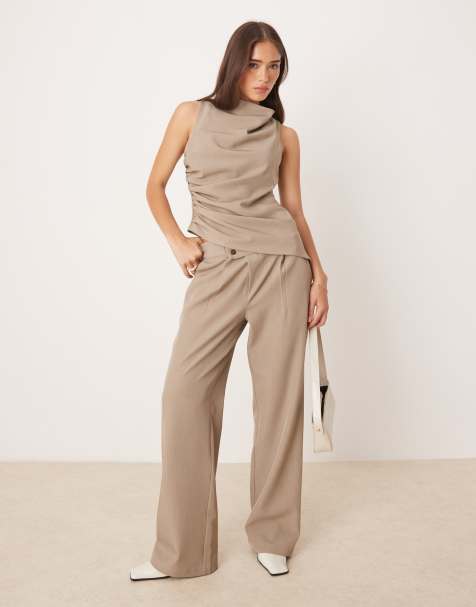Pretty Lavish slouchy tailored trouser in stone - view 1