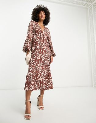 Pretty Lavish smock midaxi dress in brown abstract zebra print - ASOS Price Checker