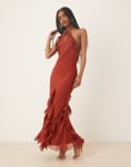 [Pretty Lavish] Pretty Lavish Sofia halter maxi dress in deep rust-Red 16 Deep rust