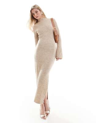 pretty lavish soft knit midaxi dress in beige