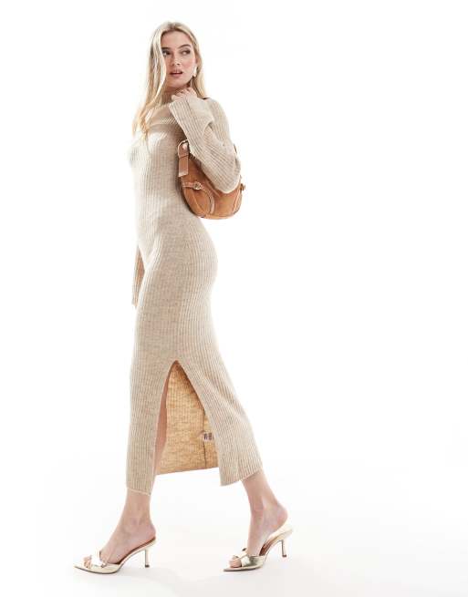 Pretty Lavish soft knit midaxi dress in beige