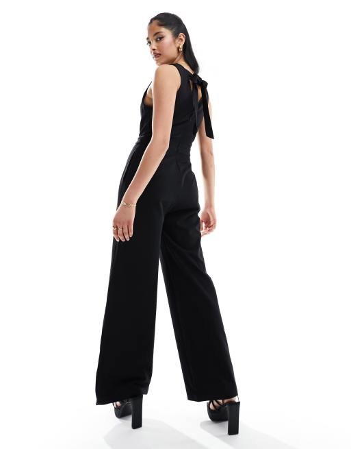 Pretty Lavish - Sort jumpsuit med vide ben og bindebånd bagpå, 4 af 4