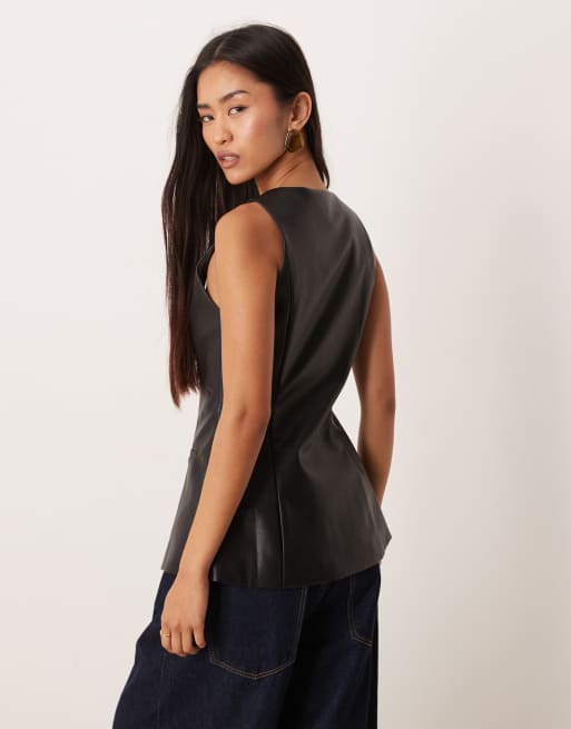 Pretty lavish - Sort longline-vest i læderlook, 3 af 4