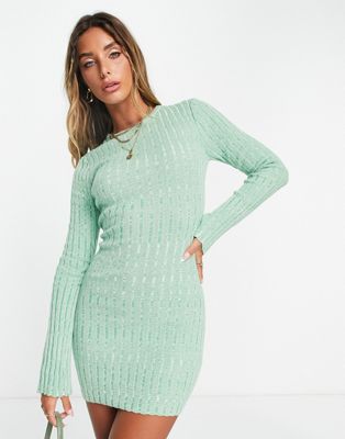 Pretty Lavish space dye knit mini dress in green - ASOS Price Checker