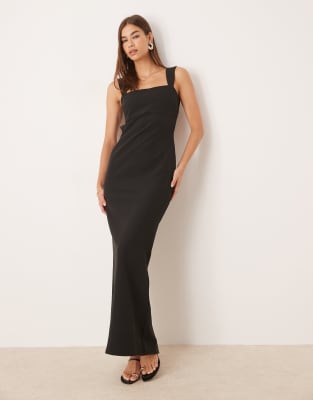 Pretty Lavish Square Neck Crepe Maxi Dress In Black