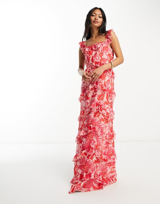 Floral maxi hot sale dress with ruffles