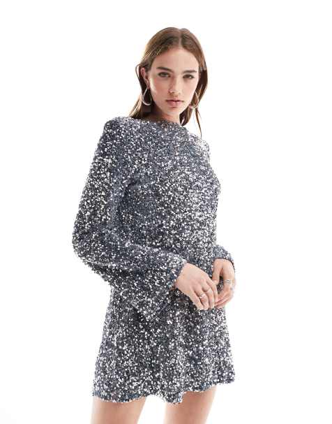 Pretty Lavish – Srebrna cekinowa sukienka mini - view 1