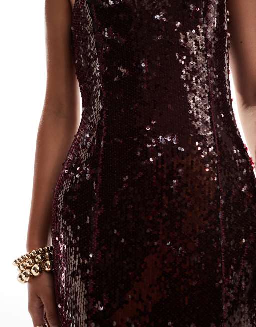 Pretty Lavish strapless embellished midaxi dress in burgundy sequin, 3 of 4