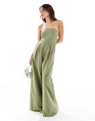 Pretty Lavish strapless jumpsuit with pockets in moss green Sale