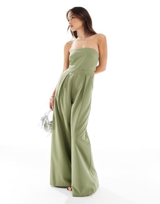 Pretty Lavish strapless jumpsuit with pockets in moss green ASOS