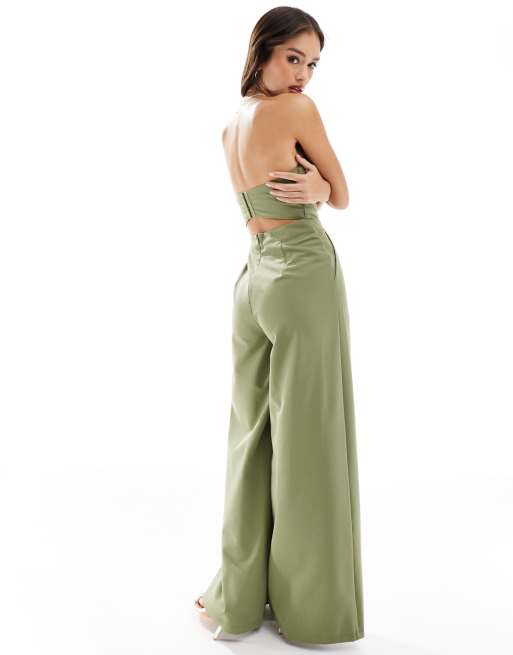 Pretty Lavish strapless jumpsuit with pockets in moss green ASOS