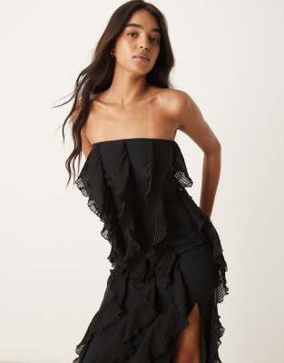 Pretty Lavish Strapless Ruffle Maxi Dress In Black