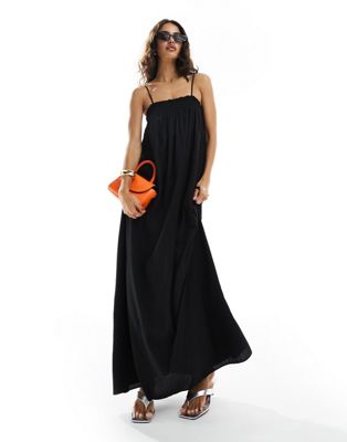 Pretty Lavish Strappy Oversized Midaxi Dress In Black