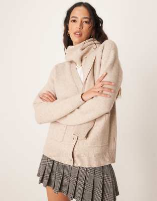 Pretty Lavish - Strickjacke in Taupe mit Schaldetail-Neutral