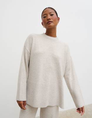 Pretty Lavish - Strickpullover in Hellgrau mit Ziernaht, Kombiteil