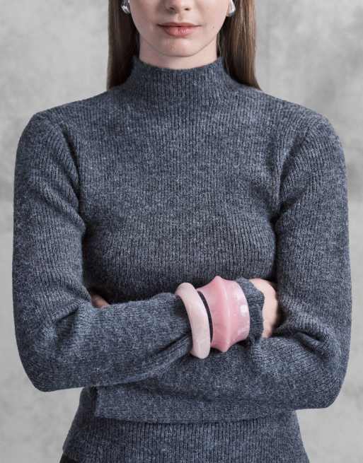 Pretty Lavish - Strikket, asymmetrisk og grå top med høj hals - Del af sæt, 2 af 4