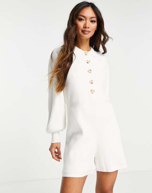 Pretty Lavish - Strikket playsuit med ballonærmer i cremehvid, 3 af 4