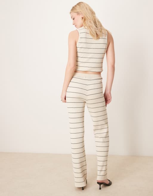 Pretty Lavish stripe knit pants in cream & black - part of a set, 2 of 4