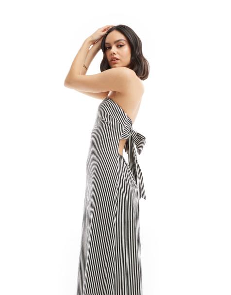 Pretty Lavish striped bandeau midaxi dress in black - view 1