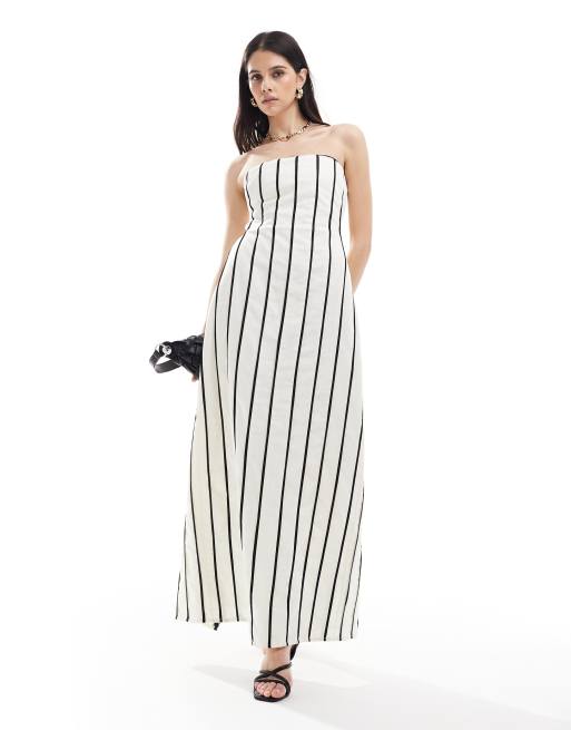 Pretty Lavish striped bandeau midaxi dress in cream stripe, 4 of 4