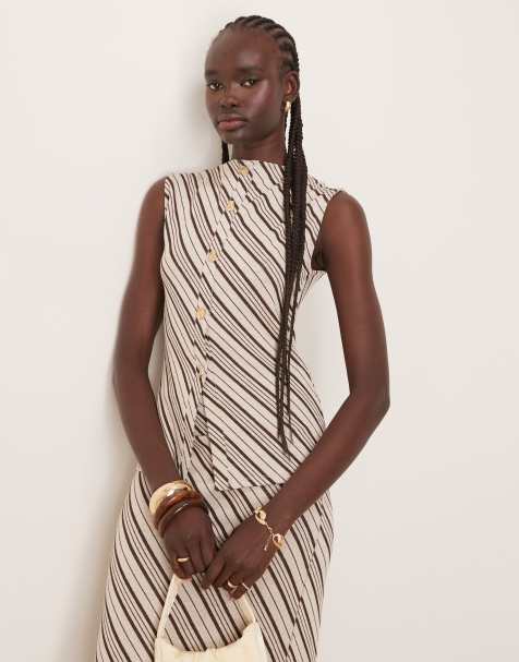 Pretty Lavish striped jersey set in brown and cream - view 1