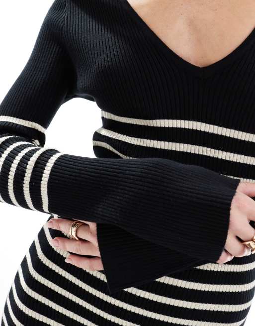 Pretty Lavish striped knit midi dress in black and white, 4 of 4
