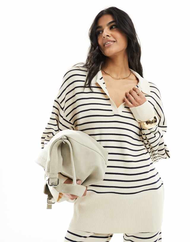 Pretty Lavish - striped oversized jumper co-ord in cream and navy