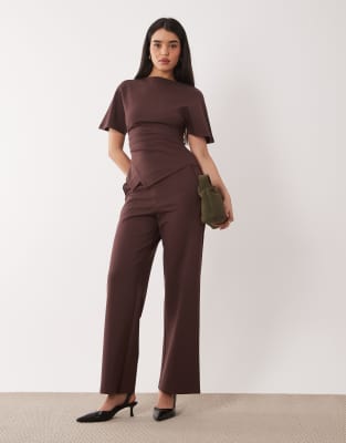 Pretty Lavish Structured Jersey Pants In Brown