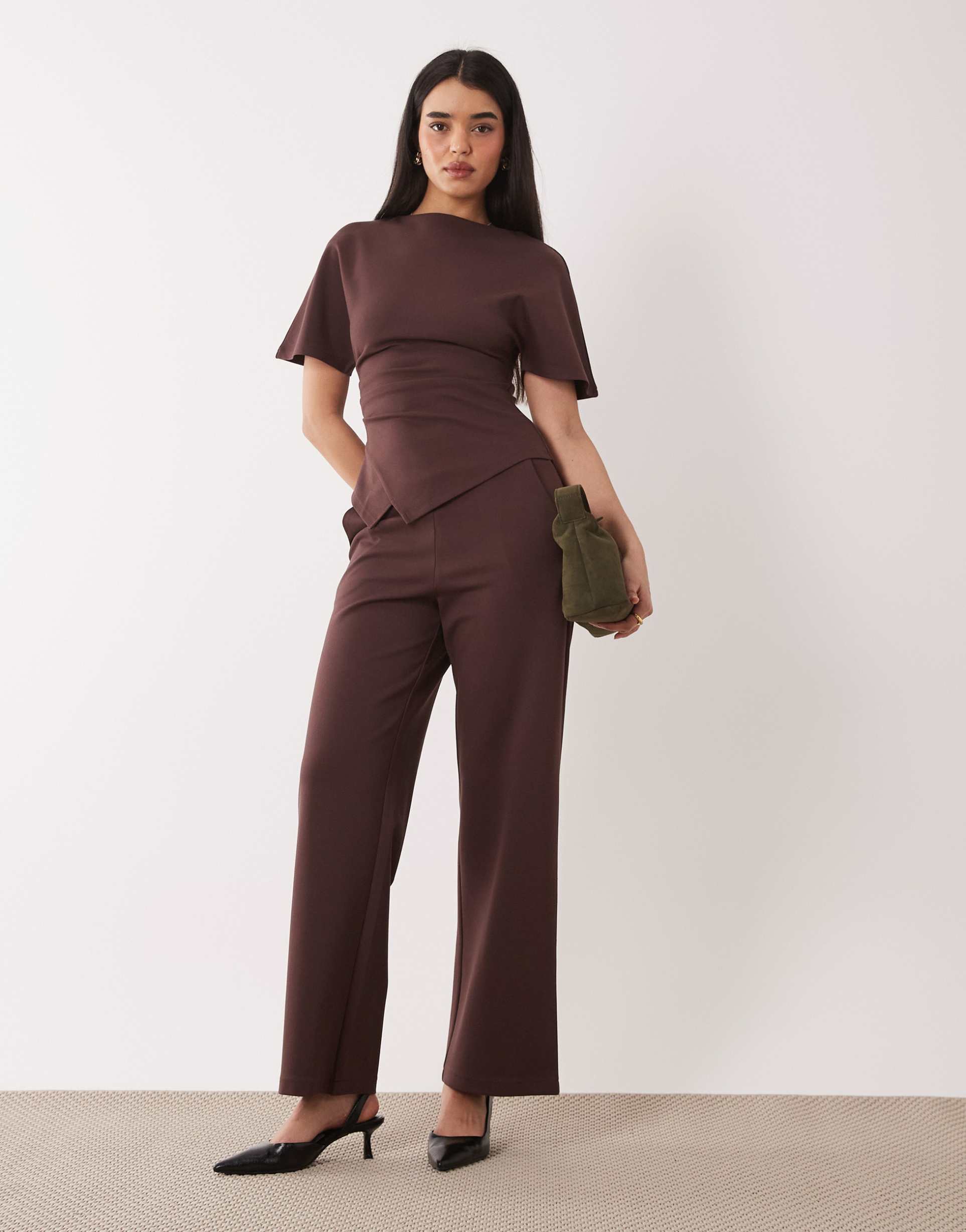 pretty lavish structured jersey pants in brown - part of a set