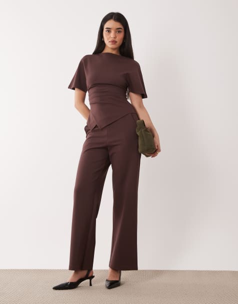Pretty Lavish structured jersey trouser co-ord in brown