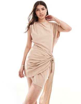 Pretty Lavish - Strukturiertes Mini-Wickelkleid in Beige-Neutral