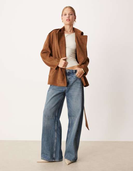 Pretty Lavish suede tie waist jacket in brown