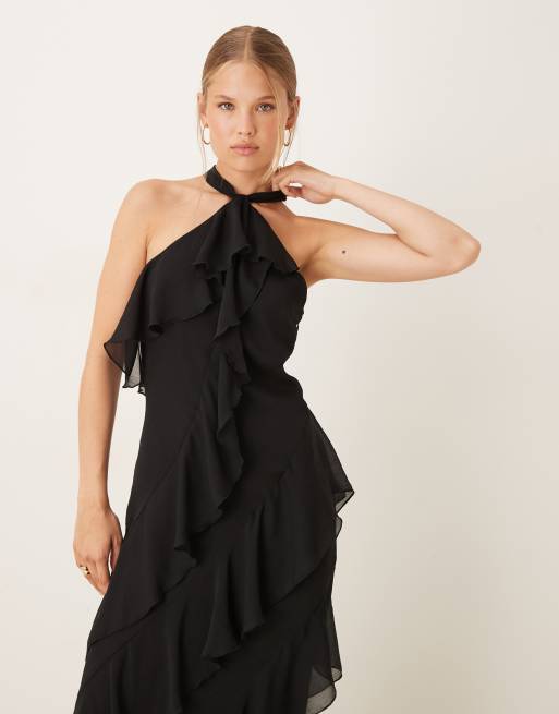Pretty Lavish – Svart maxiklänning med halterneck och volang, 2 av 4
