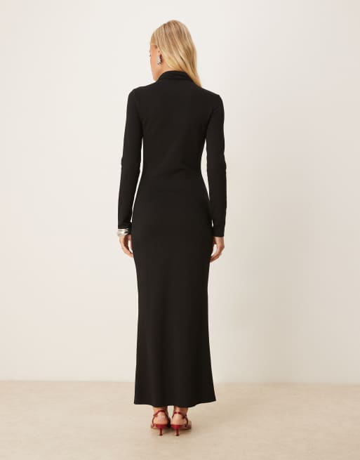 Pretty Lavish – Svart maxiklänning med hög krage i jersey, 3 av 4