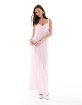 Lace & Beads off-shoulder tulle asymmetric maxi dress in red and pink floral