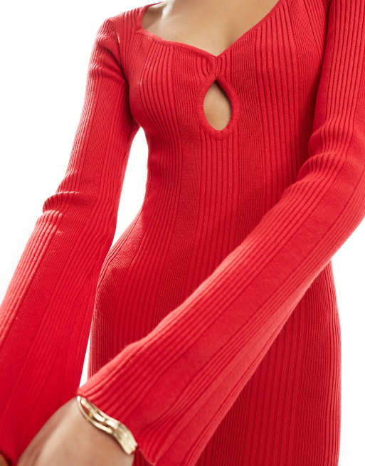 The Red Sweetheart Neck Cap Sleeve Midi Dress - Red Sweetheart