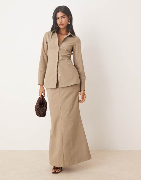 Pretty Lavish – Szarobeżowa rozkloszowana spódnica maxi, część zestawu - view 1