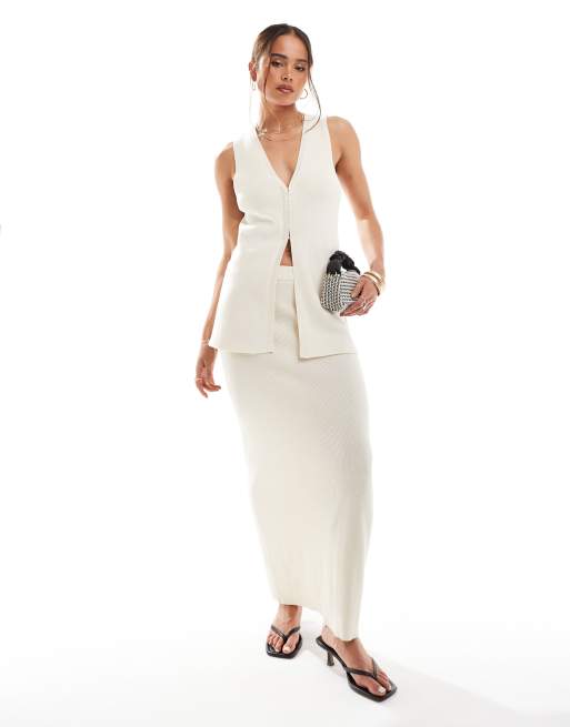 Pretty Lavish – Szydełkowana kremowa spódnica maxi, część zestawu