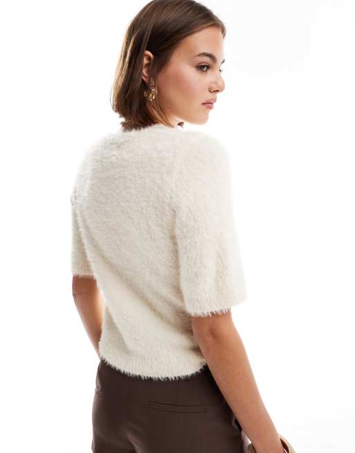 Pretty Lavish - T-shirt crop top en maille - Crème, 4 de 4