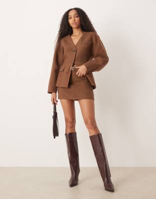 Pretty Lavish Tailored Belted Mini Skirt In Brown