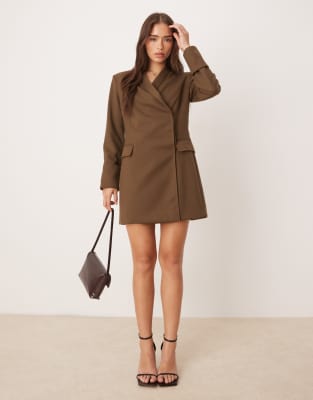 Pretty Lavish Womens Khaki Brown Iris Wrap-front Stretch-woven Mini Dress In Brown