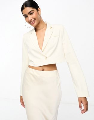 Pretty Lavish tailored cropped blazer co-ord in oyster