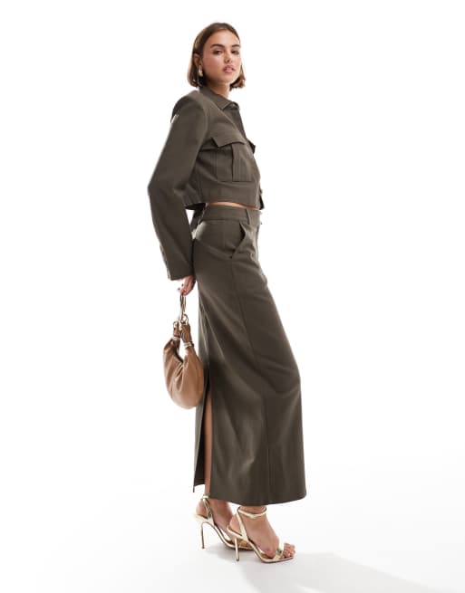 Pretty Lavish tailored maxi skirt co-ord in bark, 4 of 5