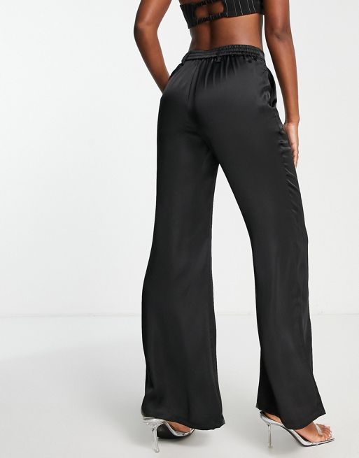 4th & Reckless contrast waistband wide leg leather look pants in black