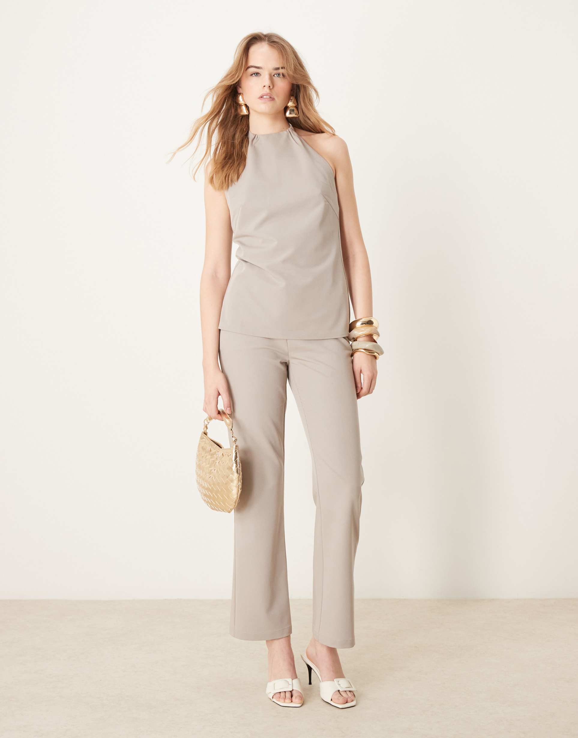 pretty lavish tailored slim leg pants in stone - part of a set