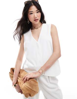 tailored vest in cream - part of a set-White