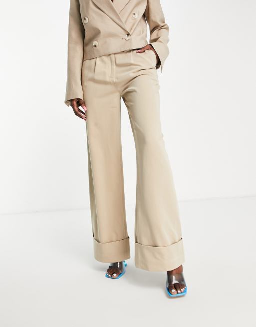 Pretty Lavish tailored wide leg trouser co-ord in beige