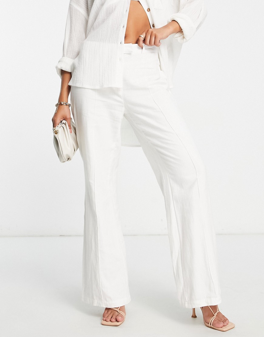 Pretty Lavish tailored wide leg trouser co-ord in cream-White