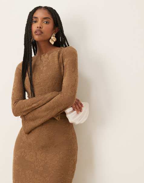 Pretty Lavish Tanaia long sleeve jersey maxi dress in chocolate floral