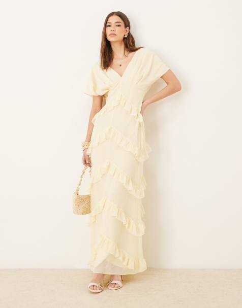 Pretty Lavish textured chiffon ruffle maxi dress in lemon - view 1